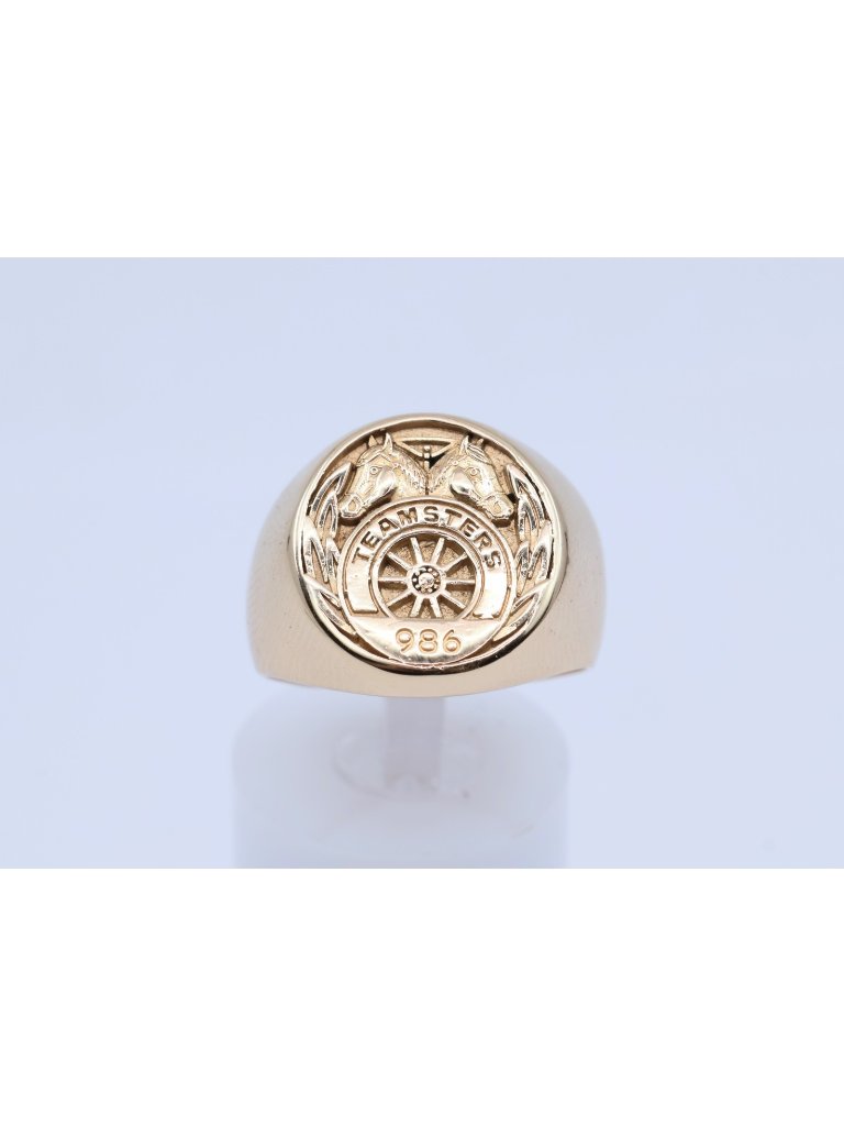 Unique 14k Karat Solid Yellow Gold Teamsters Local 986 Statement Ring Size 725